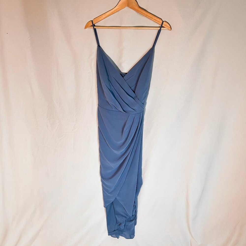 David's Bridal Tulip Hem Chiffon Midi Dress Slate Blue | NWT